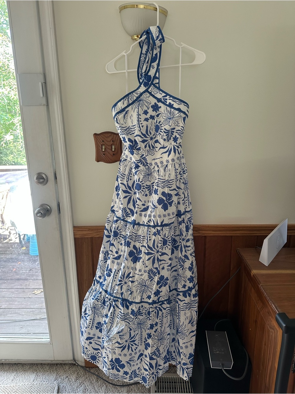 Petal & Pup Blue and White Halter Floral Maxi Dress